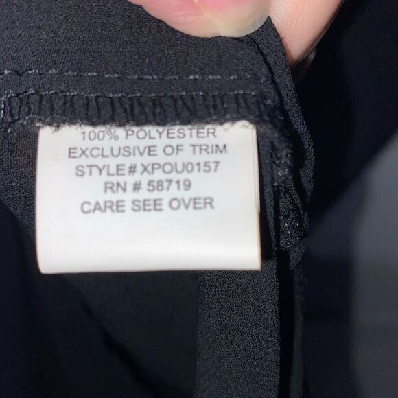 NY Collection Top Women's Large Black Chiffon Studded Collar Roll Tab Sleeve NWT - Picture 9 of 10